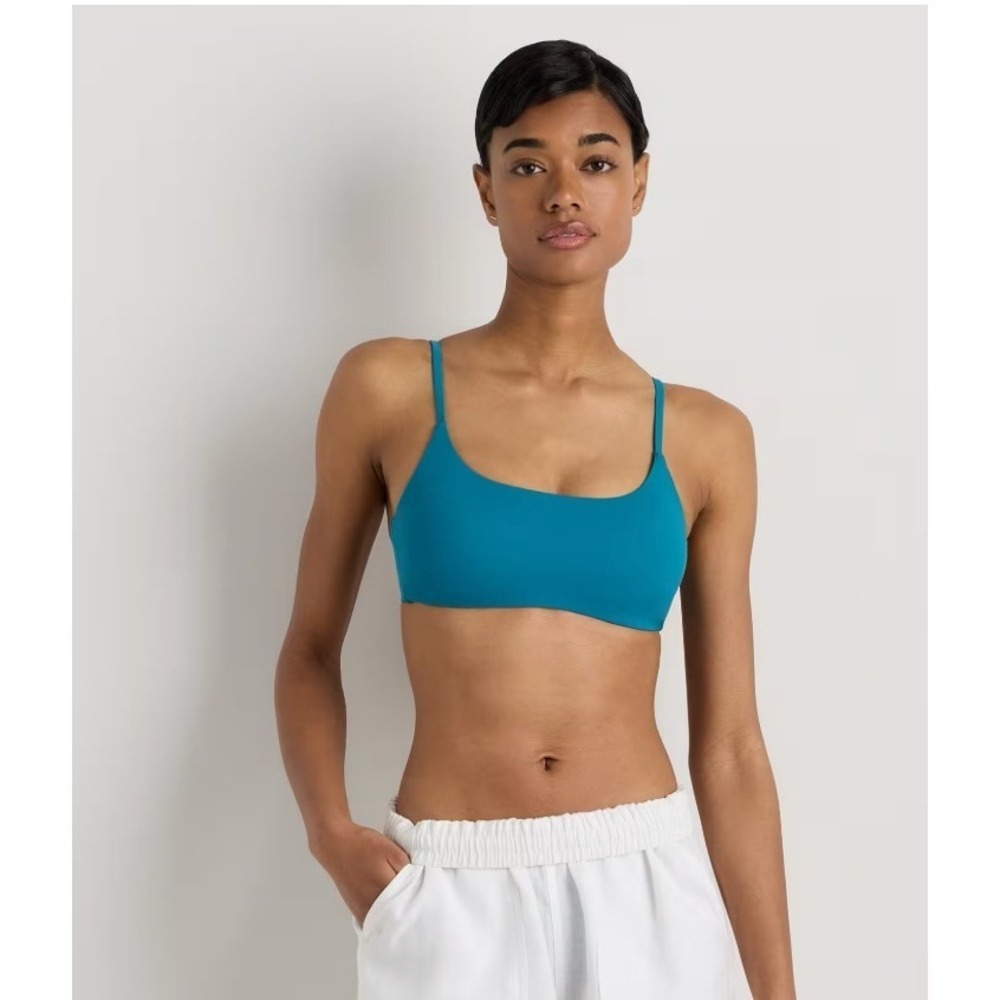 Quince Recycled Tie-Back Bikini Top Teal Blue Small NWT ATG001